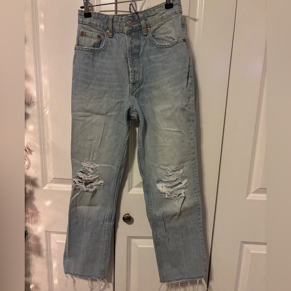 Zara Distressed Light Blue Jeans